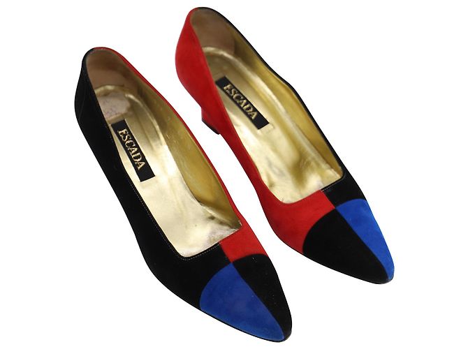 Escada 80s Decolleté a blocchi di colore in pelle scamosciata multicolor Multicolore - vista 5