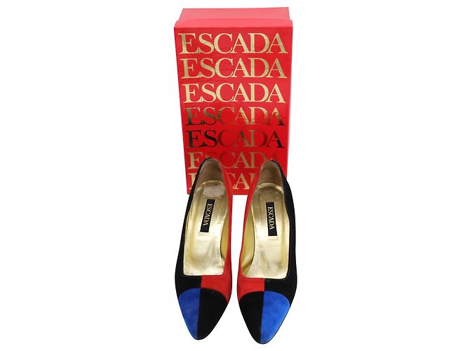 Escada 80s Decolleté a blocchi di colore in pelle scamosciata multicolor Multicolore - vista 9