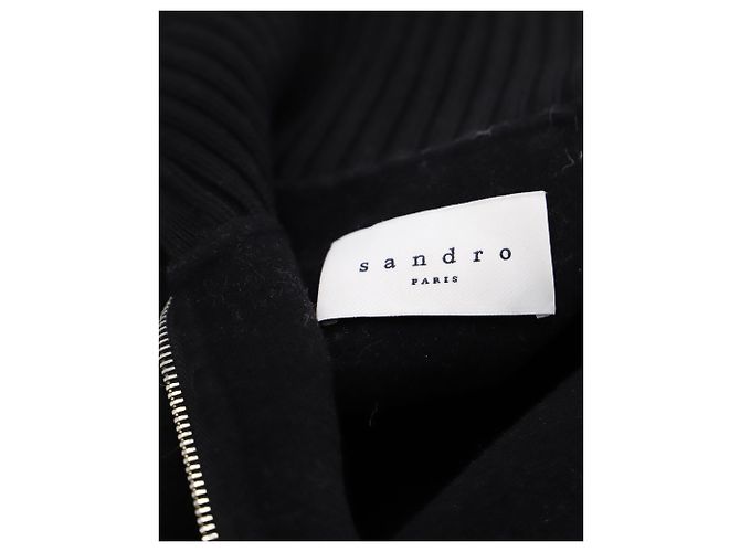 Sandro Paris Zip Cape Jacket in Black Wool - view 3