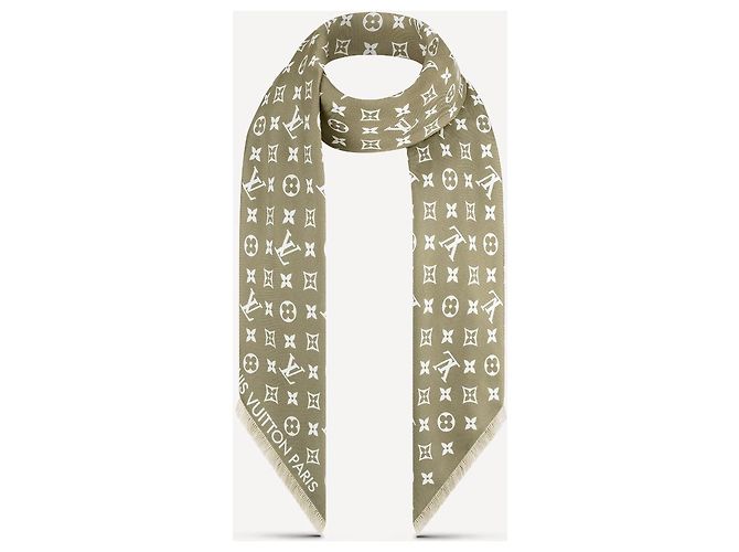 Sciarpa Louis Vuitton Now Silk Monogram Kaki Cachi - vista 2