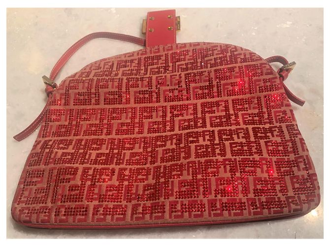 Baguette Fendi da sera con cristalli rossi Rosso Sabbia - vista 5