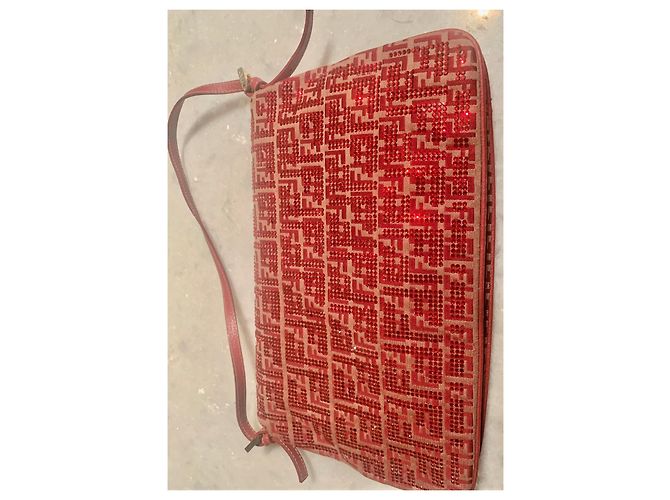 Baguette Fendi da sera con cristalli rossi Rosso Sabbia - vista 8