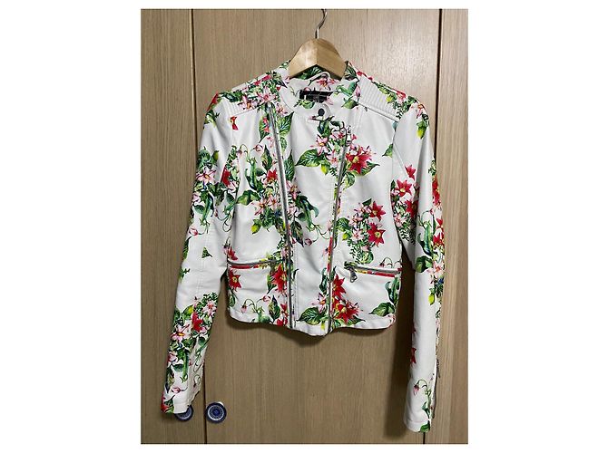 Autre Marque Coolcat Biker-Blazer mit Blumenmuster Weiß Mehrfarben - Ansicht 2