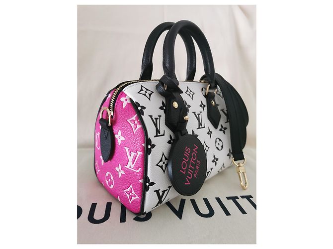 Louis Vuitton speedy Bandouliere 20 Borsa Nero Rosa Bianco - vista 3