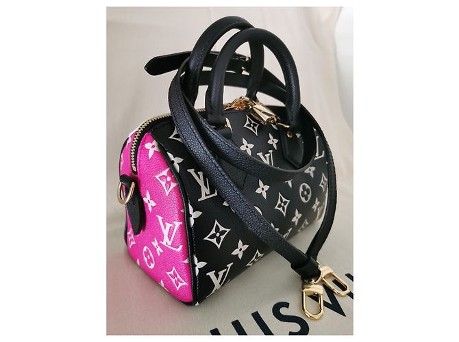 Louis Vuitton speedy Bandouliere 20 Borsa Nero Rosa Bianco - vista 4