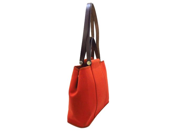Hermès Hermes Red Cabag Elan Canvas Satchel Marrone Rosso Marrone scuro - vista 2