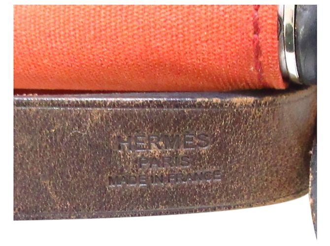 Hermès Hermes Red Cabag Elan Canvas Satchel Marrone Rosso Marrone scuro - vista 6