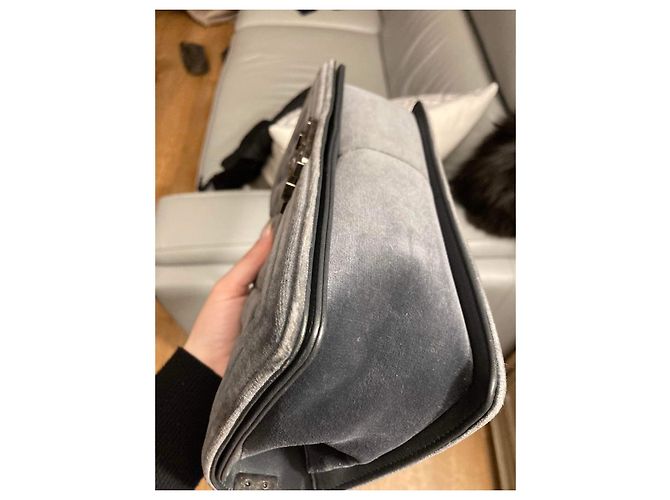 Chanel Boy Medium Velluto Grigio Scuro Grigio antracite - vista 13