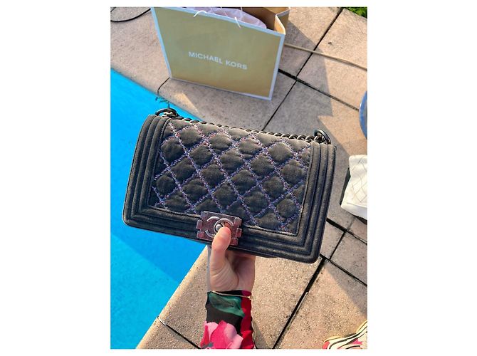 Chanel Boy Medium Velluto Grigio Scuro Grigio antracite - vista 2