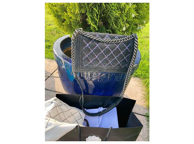 Chanel Boy Medium Velluto Grigio Scuro Grigio antracite - vista 8
