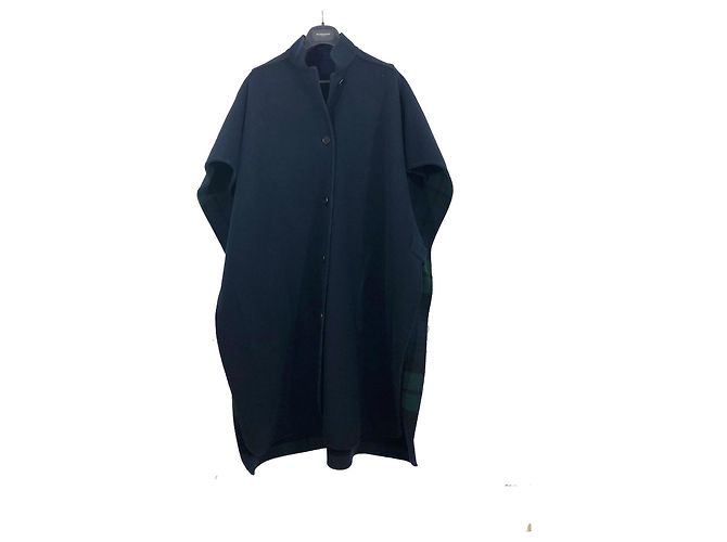 Cape Burberry tinta unita blu e quadri verdi e blu foderati reversibili - vista 2