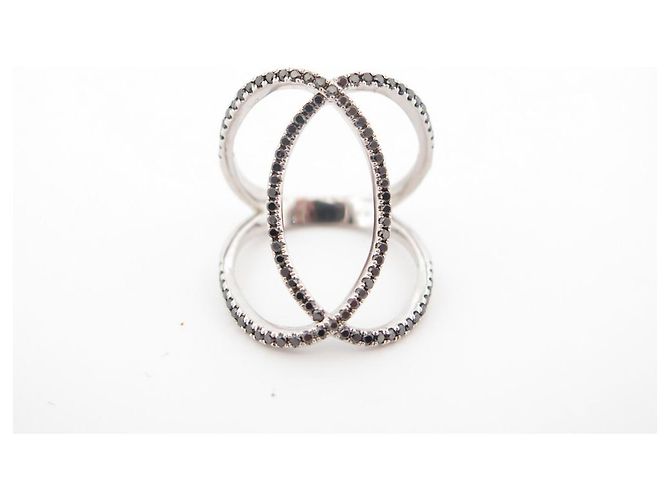 ANELLO C foderato DJULA 96 diamanti neri 0.5K&OR BIANCHI 18k t 48 Squillare Argento - vista 2