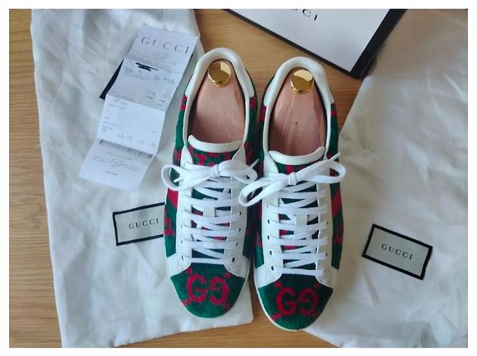 Sneakers Gucci Ace GG in velluto verde - vista 8