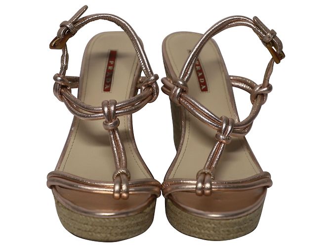 Espadrillas Prada Sport con Zeppa in Pelle Oro - vista 2