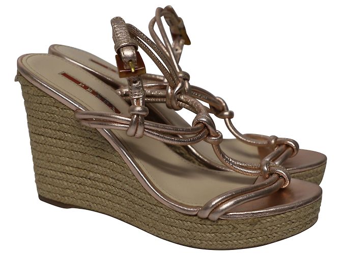 Espadrillas Prada Sport con Zeppa in Pelle Oro - vista 3