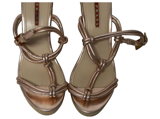 Espadrillas Prada Sport con Zeppa in Pelle Oro - vista 6
