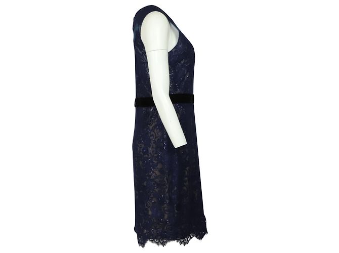 Autre Marque Marchesa Notte Spitzen-Midikleid mit Pailletten aus blauem Polyester - Ansicht 2