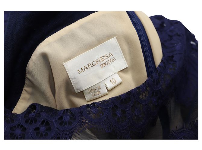 Autre Marque Marchesa Notte Spitzen-Midikleid mit Pailletten aus blauem Polyester - Ansicht 3