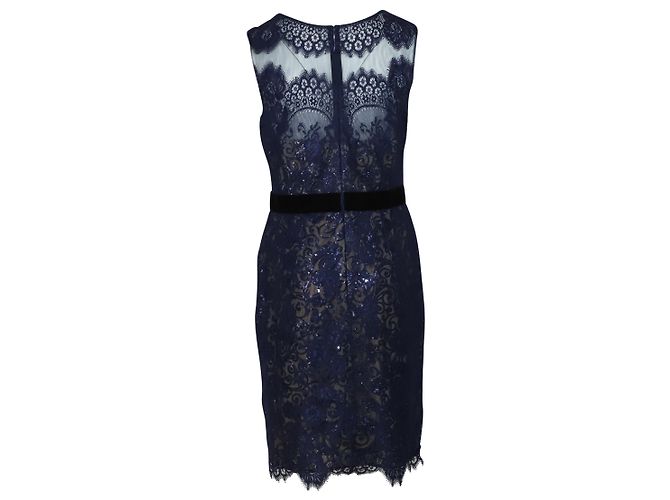 Autre Marque Marchesa Notte Spitzen-Midikleid mit Pailletten aus blauem Polyester - Ansicht 4