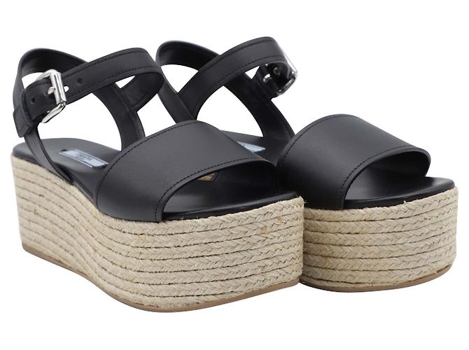 Sandalias Prada Espadrille Platform en Cuero Negro - vista 4