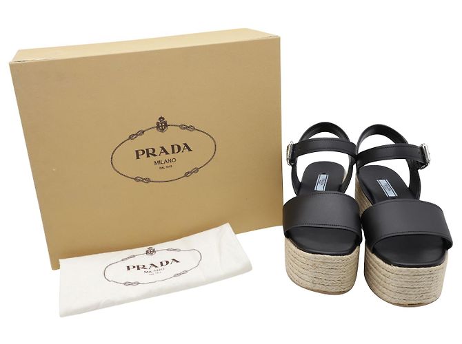 Sandalias Prada Espadrille Platform en Cuero Negro - vista 6