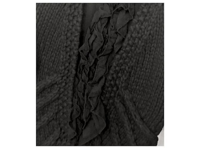 CHANEL Herbst 2003 03Eine gestrickte Cardigan-Jacke mit Rüschenfront Schwarz - vista 2