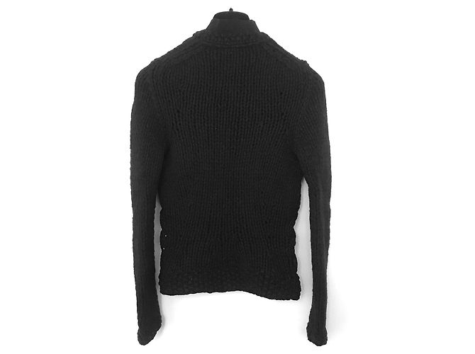 CHANEL Herbst 2003 03Eine gestrickte Cardigan-Jacke mit Rüschenfront Schwarz - vista 5