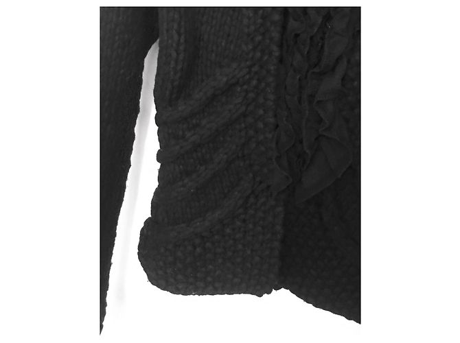 CHANEL Herbst 2003 03Eine gestrickte Cardigan-Jacke mit Rüschenfront Schwarz - vista 7