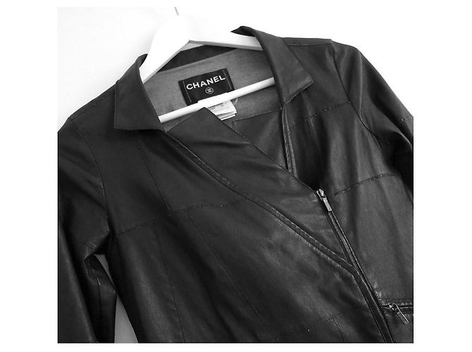 Chanel Resort 2016 Schwarze Leder Bikerjacke - Ansicht 4