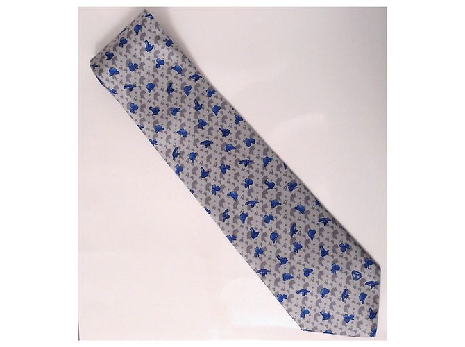 Autre Marque André-Claude Canova Printed silk twill tie, hand climb, Blue Grey - view 3