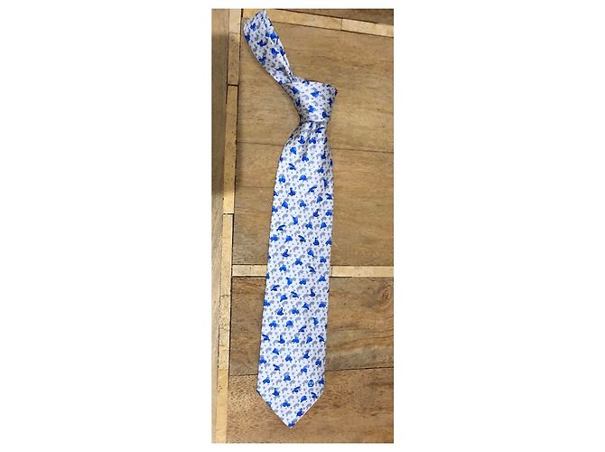 Autre Marque André-Claude Canova Printed silk twill tie, hand climb, Blue Grey - view 4
