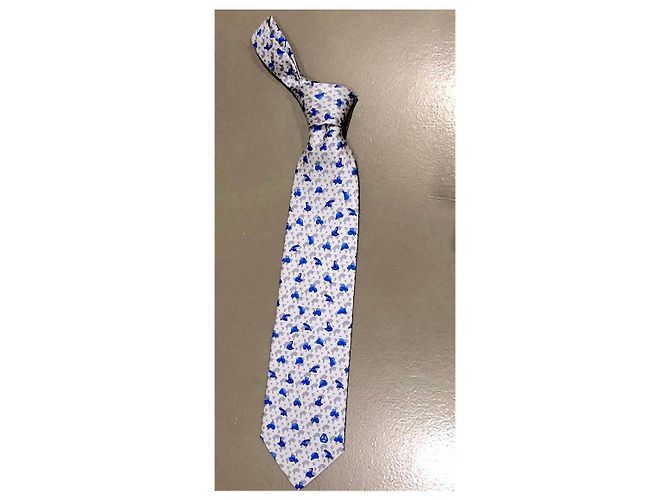 Autre Marque André-Claude Canova Printed silk twill tie, hand climb, Blue Grey - view 5