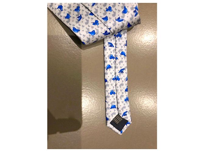 Autre Marque André-Claude Canova Printed silk twill tie, hand climb, Blue Grey - view 6