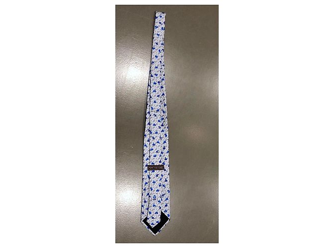 Autre Marque André-Claude Canova Printed silk twill tie, hand climb, Blue Grey - view 7