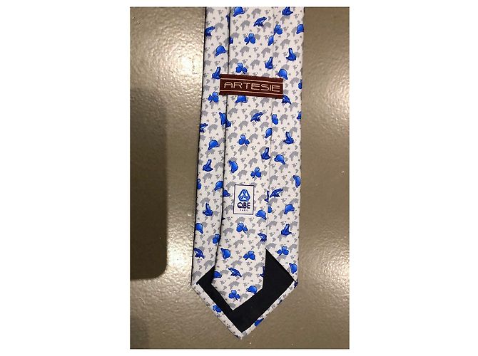 Autre Marque André-Claude Canova Printed silk twill tie, hand climb, Blue Grey - view 8