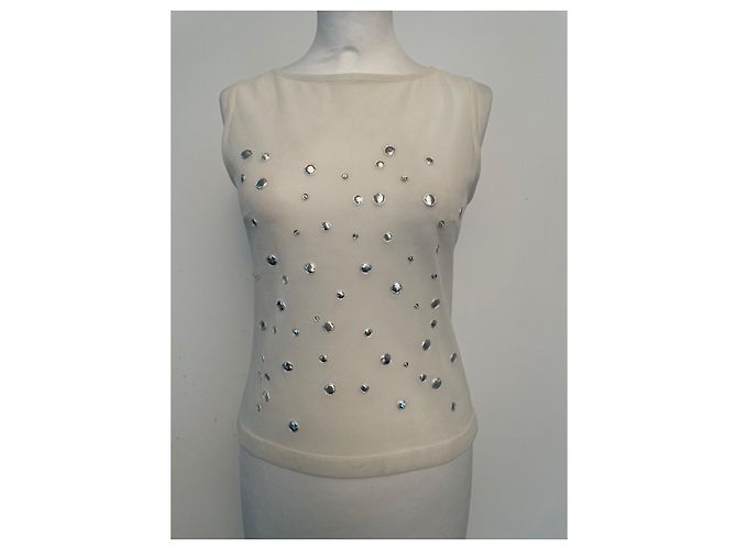 Top de tule Parosh branco com pontos espelhados e pedras - vista 3
