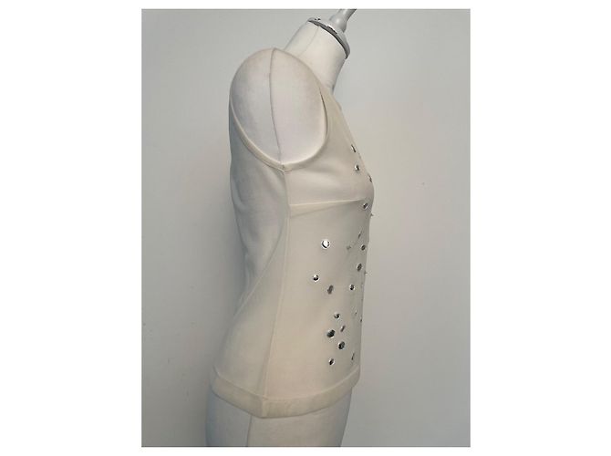 Top de tule Parosh branco com pontos espelhados e pedras - vista 4