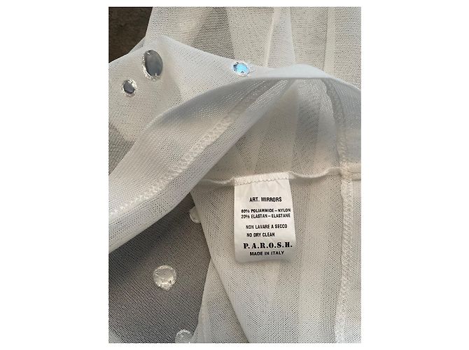 Top de tule Parosh branco com pontos espelhados e pedras - vista 7