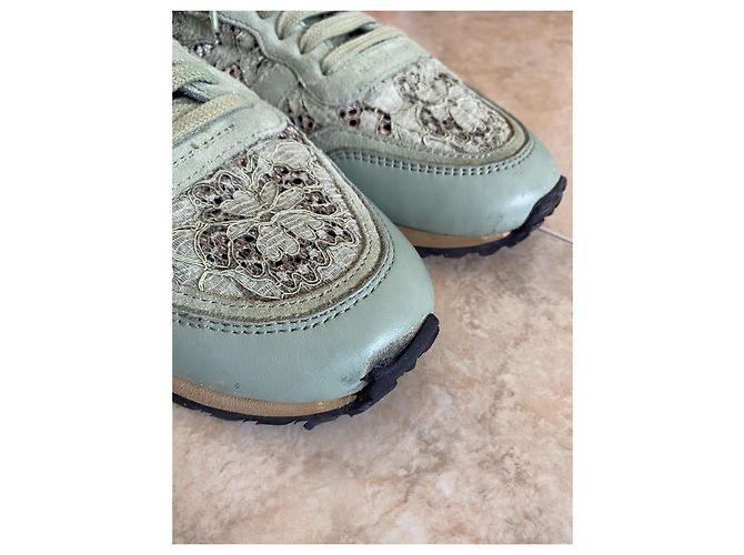 Baskets Valentino Garavani Vert Daim Cuir Dentelle - vue 3