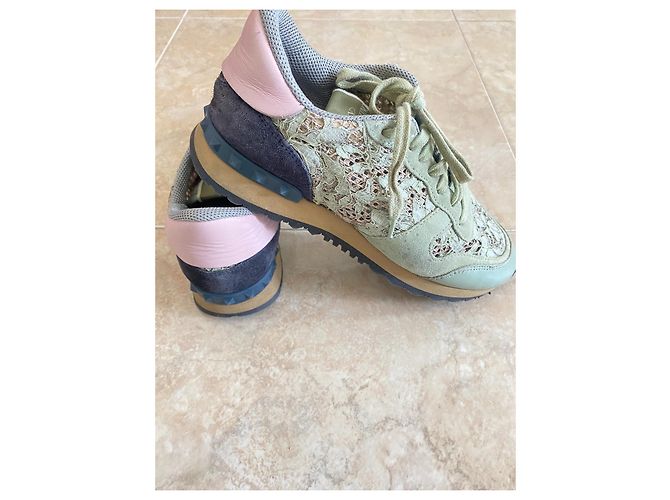 Baskets Valentino Garavani Vert Daim Cuir Dentelle - vue 5
