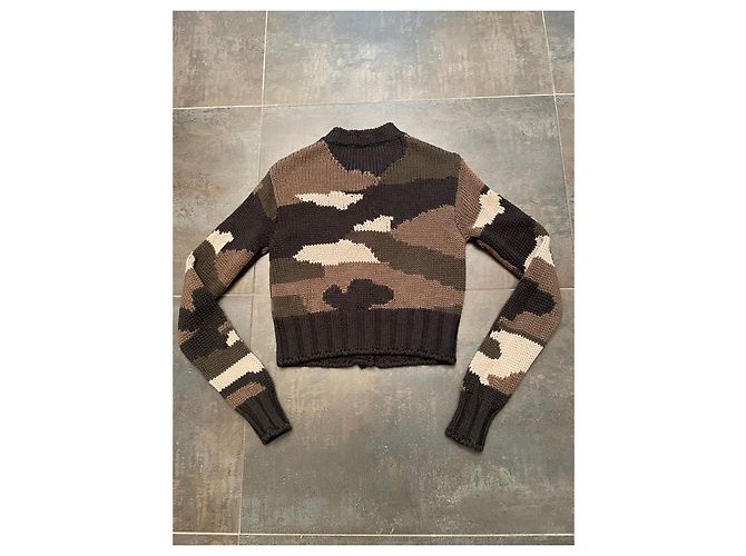 Parosh Strickjacke Camouflage Wolle Braun Beige Schwarz Khaki - Ansicht 2