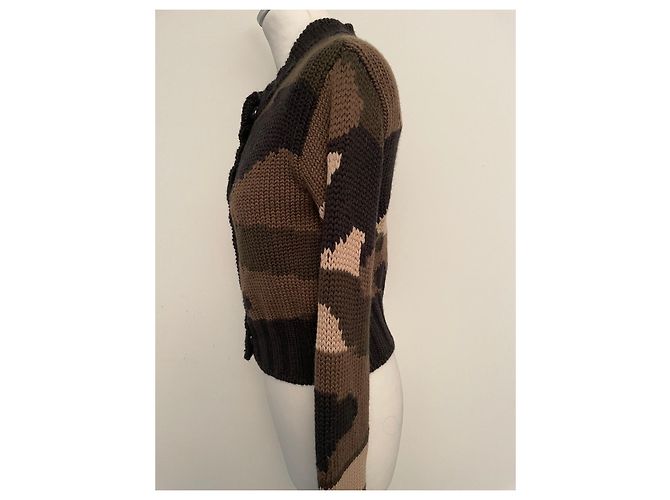 Parosh Strickjacke Camouflage Wolle Braun Beige Schwarz Khaki - Ansicht 3