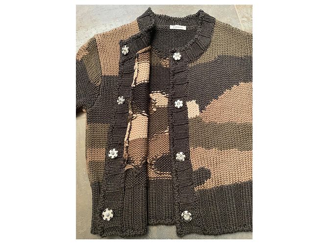 Parosh Strickjacke Camouflage Wolle Braun Beige Schwarz Khaki - Ansicht 5