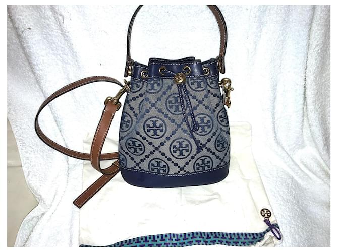 Borsa a secchiello Tory Burch blu in tessuto - vista 7