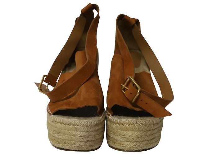 Chloé Chloe Lauren Espadrillas alte con zeppa in camoscio marrone - vista 2
