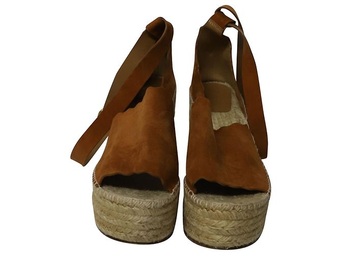 Chloé Chloe Lauren Espadrillas alte con zeppa in camoscio marrone - vista 3