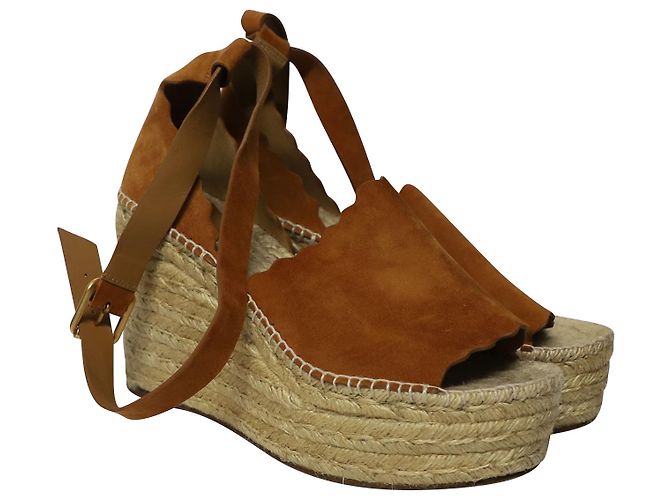 Chloé Chloe Lauren Espadrillas alte con zeppa in camoscio marrone - vista 4