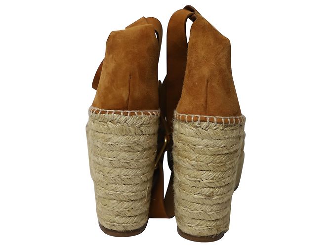 Chloé Chloe Lauren Espadrillas alte con zeppa in camoscio marrone - vista 5