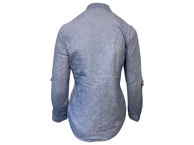 Camicia Balmain con Maniche Regolabili con Tasche in Lino Blu - vista 2