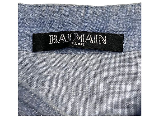 Camicia Balmain con Maniche Regolabili con Tasche in Lino Blu - vista 7